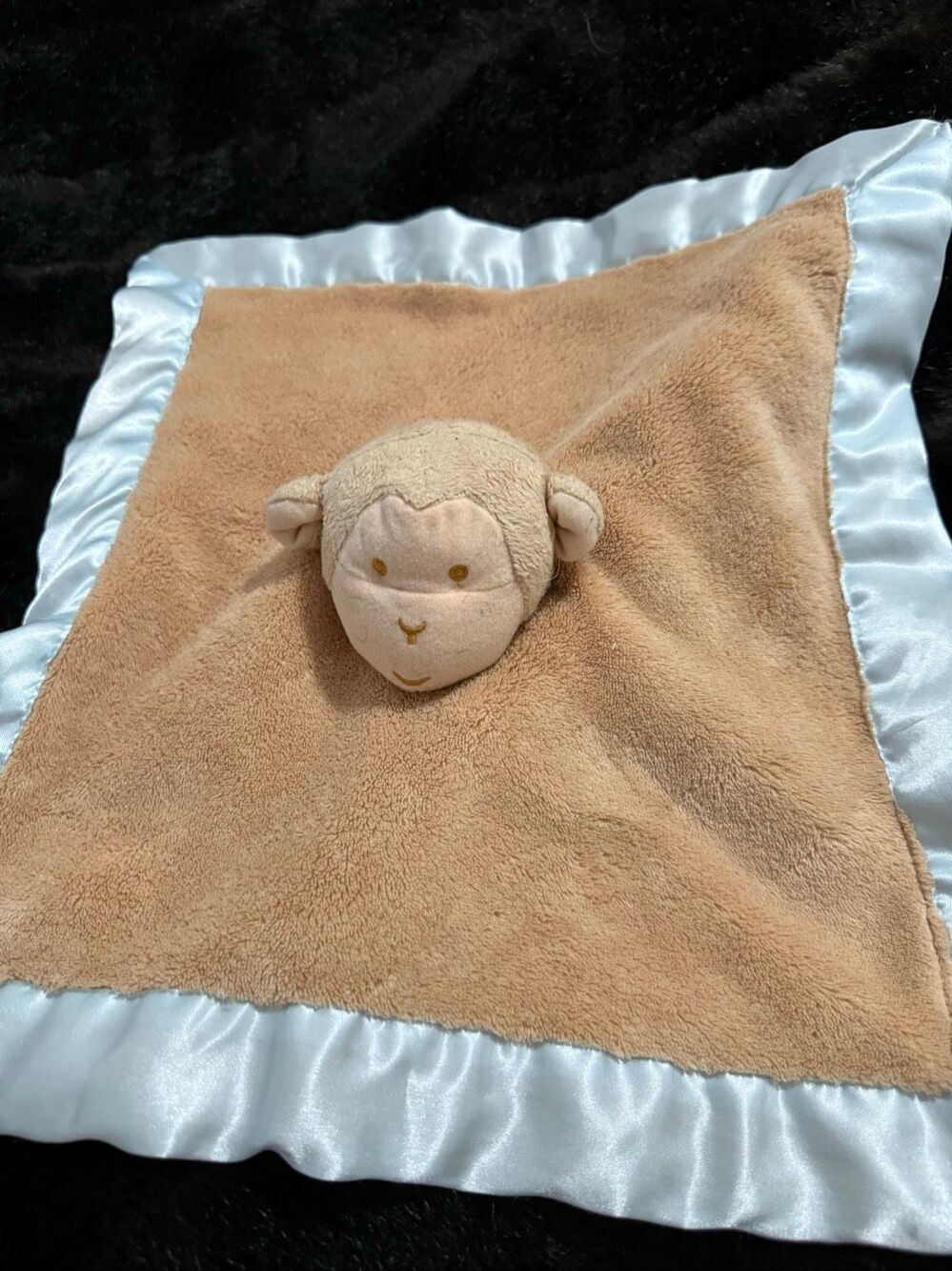 baby lovey security blanket, Tan with Pink face monkey by Tadpoles plush